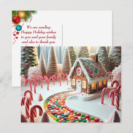 Gingerbrot House mit Süßspeisen Postkarte (Vorne/Hinten)