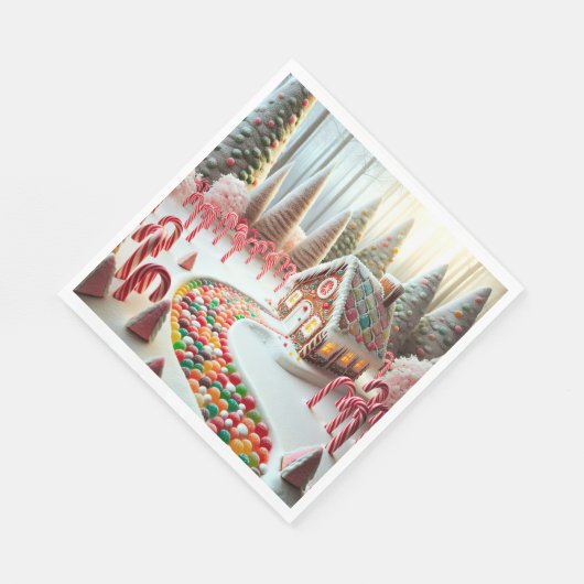 Gingerbrot House mit Süßspeisen Serviette (Ecke)