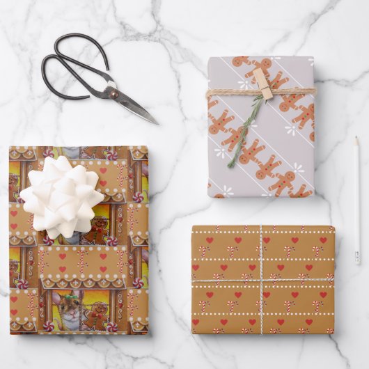Gingerbrot House Mouse & Cookie Wasserfarbe Kunst Geschenkpapier Set (Vorderseite)