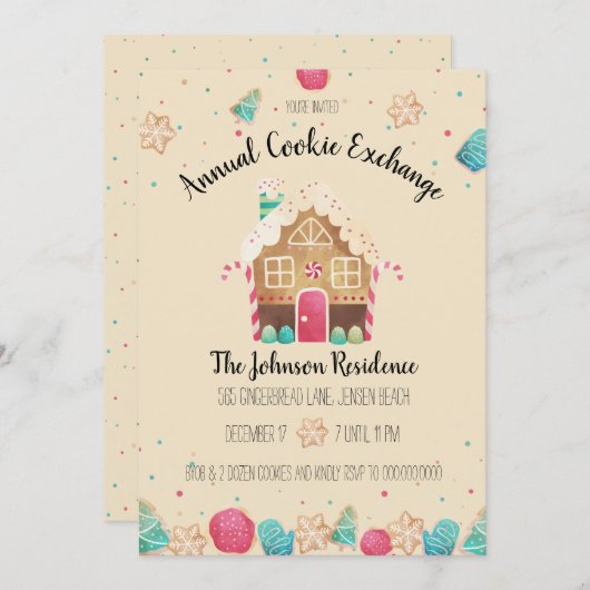 Gingerbrot House Niedlich Holiday Cookie Exchange Einladung (Vorne/Hinten)
