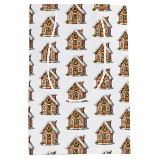 Gingerbrot House Pattern Weihnachten Mittlere Geschenktüte (Vorderseite)