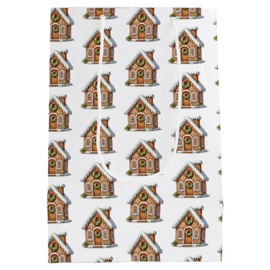 Gingerbrot House Pattern Weihnachten Mittlere Geschenktüte (Rückseite)
