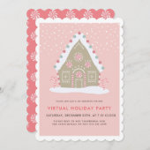 Gingerbrot House Pink Virtual Holiday Party Einladung (Vorne/Hinten)