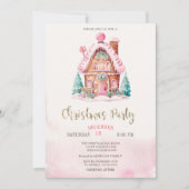 Gingerbrot House Pink Weihnachten Einladung (Vorderseite)