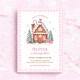 Gingerbrot House Pink Weihnachten Geburtstag Einladung
