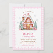 Gingerbrot House Pink Weihnachten Geburtstag Einladung (Vorderseite)