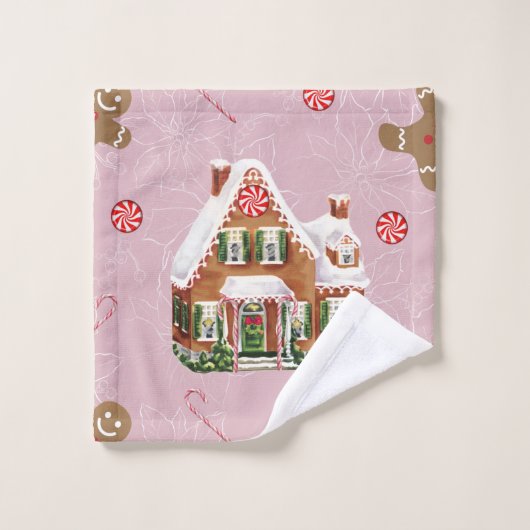 Gingerbrot House Pink Weihnachtsbadehandtuch Set (Waschlappen)