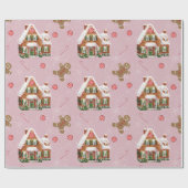 Gingerbrot House Pink Weihnachtswrapping Paper Geschenkpapier (Flach)