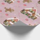 Gingerbrot House Pink Weihnachtswrapping Paper Geschenkpapier (Ecke)