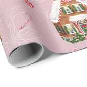Gingerbrot House Pink Weihnachtswrapping Paper Geschenkpapier (Rolleneckpunkt)