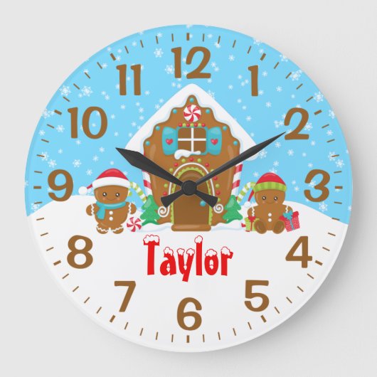 Gingerbrot House Red and Blue Große Wanduhr (Vorderseite)