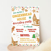 Gingerbrot House Sibling Double Birthday Einladung