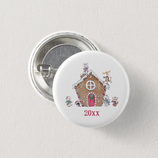Gingerbrot House Winter Ice Skaten Animal Custom Button (Vorne & Hinten)