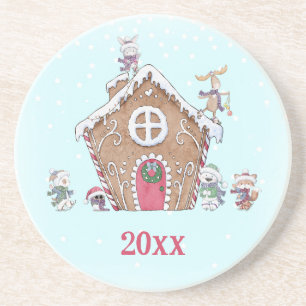 Gingerbrot House Winter Stars Ice Skaten Tiere Getränkeuntersetzer