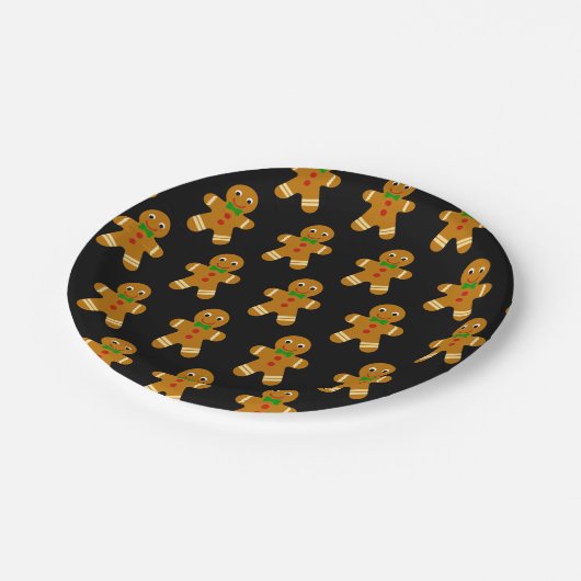 Gingerbrot Man Black Background Winterurlaub Pappteller (Schrägansicht)