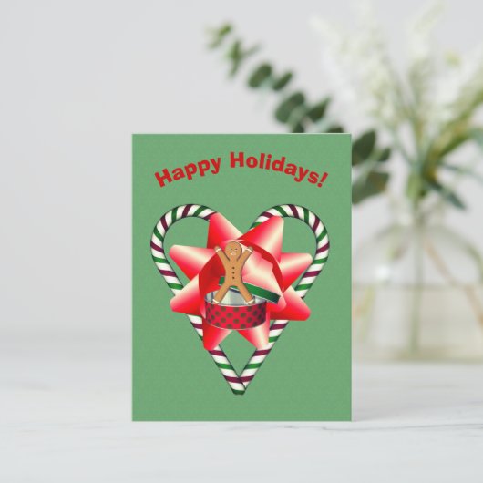 Gingerbrot Man Bow Weihnachtsfeiertag Postkarte (Stehend Vorderseite)