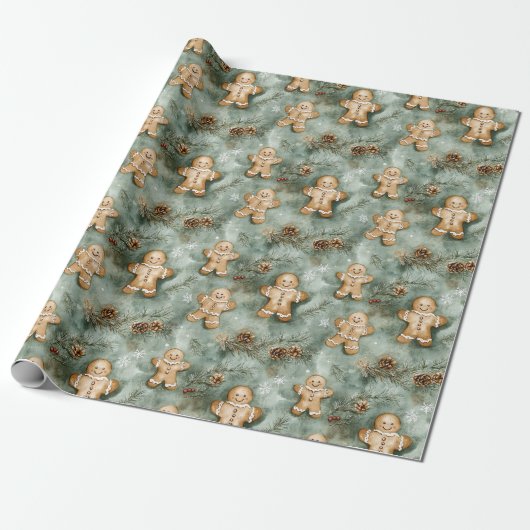 Gingerbrot Man Evergreen Wrapping Paper Geschenkpapier (Ungerollt)