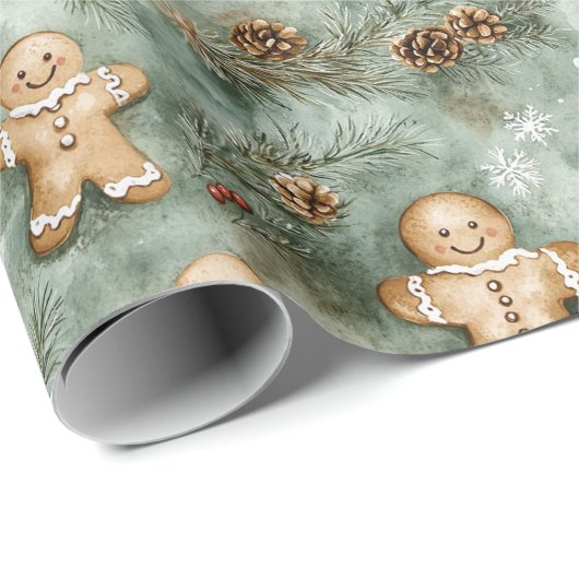Gingerbrot Man Evergreen Wrapping Paper Geschenkpapier (Rolleneckpunkt)