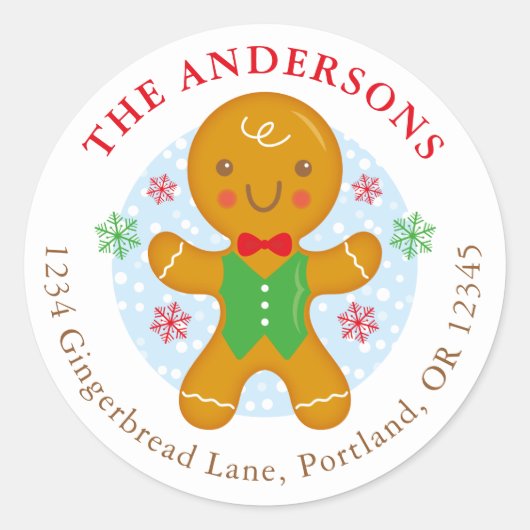 Gingerbrot Man Holiday Rücksendeadresse Runde Runder Aufkleber (Vorderseite)