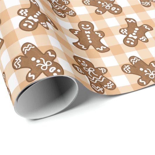 Gingerbrot Man Kariert Pattern Holiday Geschenkpapier (Rolleneckpunkt)