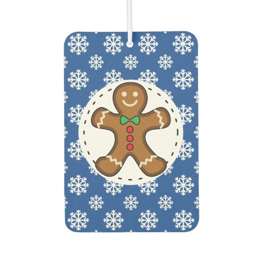 Gingerbrot Man on Blue White Snowflakes Pattern Autolufterfrischer (Vorderseite)