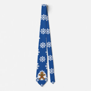 Gingerbrot Man on Blue White Snowflakes Pattern Krawatte