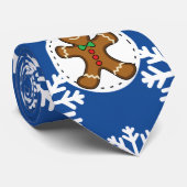 Gingerbrot Man on Blue White Snowflakes Pattern Krawatte (Gerollt)