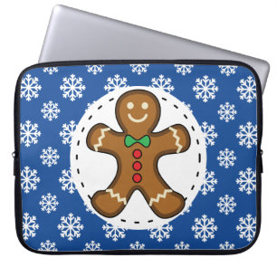 Gingerbrot Man on Blue White Snowflakes Pattern Laptopschutzhülle