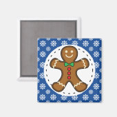Gingerbrot Man on Blue White Snowflakes Pattern Magnet (Vorderseite/Rückseite)