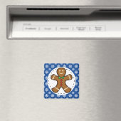 Gingerbrot Man on Blue White Snowflakes Pattern Magnet (In Situ (Geschirrspüler))