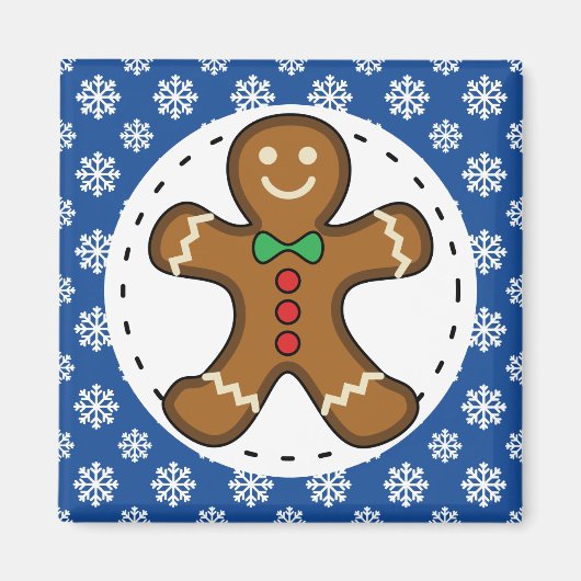 Gingerbrot Man on Blue White Snowflakes Pattern Magnet (Vorne)