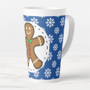 Gingerbrot Man on Blue White Snowflakes Pattern Milchtasse