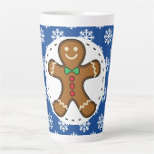 Gingerbrot Man on Blue White Snowflakes Pattern Milchtasse (Vorderseite)