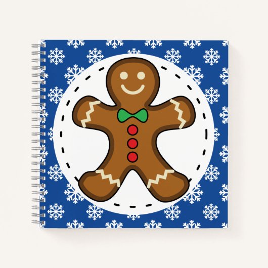 Gingerbrot Man on Blue White Snowflakes Pattern Notizblock (Vorderseite)
