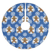 Gingerbrot Man on Blue White Snowflakes Pattern Polyester Weihnachtsbaumdecke (Vorderseite)