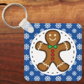 Gingerbrot Man on Blue White Snowflakes Pattern Schlüsselanhänger (Vorderseite)