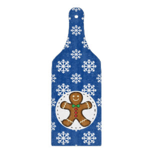 Gingerbrot Man on Blue White Snowflakes Pattern Schneidebrett