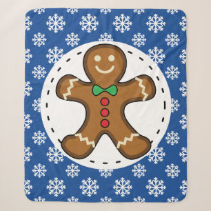 Gingerbrot Man on Blue White Snowflakes Pattern Sherpadecke