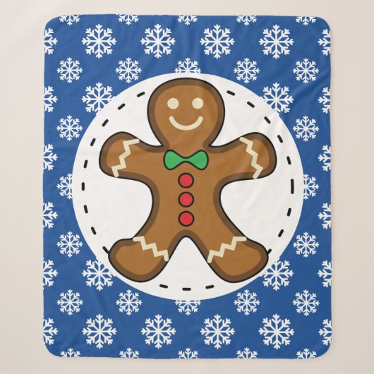 Gingerbrot Man on Blue White Snowflakes Pattern Sherpadecke (Vorderseite)