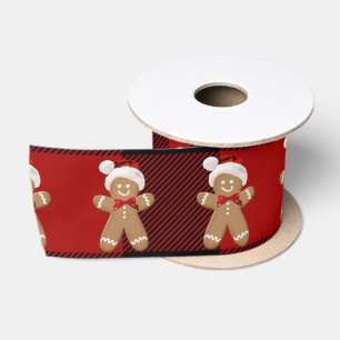 Gingerbrot Man on Kariert Satin Ribbon Satinband