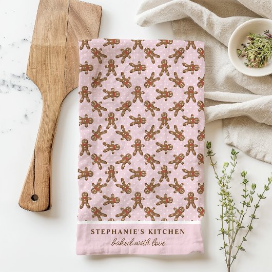 Gingerbrot Man Polka Dot Pink Custom Christmas Geschirrtuch