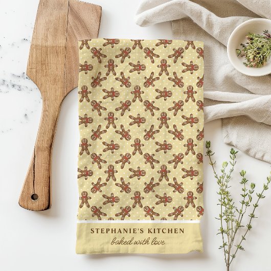 Gingerbrot Man Polka Dot Yellow Custom Christmas Geschirrtuch