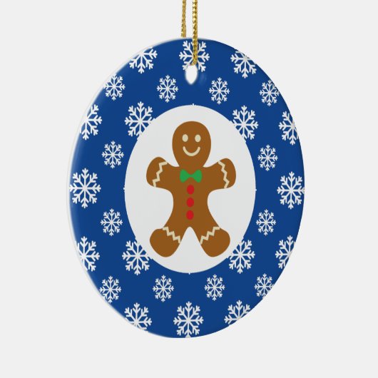 Gingerbrot Man Snowflakes Weihnachtsblau Keramik Ornament (Rechts)