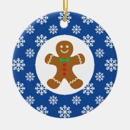Gingerbrot Man Snowflakes Weihnachtsblau Keramik Ornament