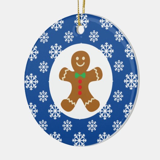 Gingerbrot Man Snowflakes Weihnachtsblau Keramik Ornament (Links)