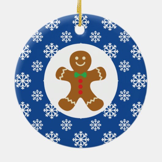 Gingerbrot Man Snowflakes Weihnachtsblau Keramik Ornament (Hinten)