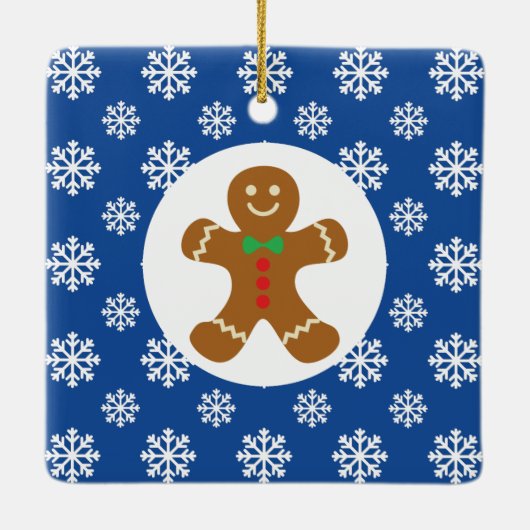 Gingerbrot Man Snowflakes Weihnachtsblau Keramikornament (Rückseite)