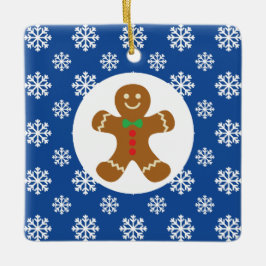 Gingerbrot Man Snowflakes Weihnachtsblau Keramikornament