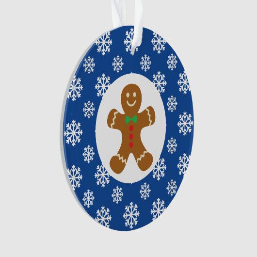 Gingerbrot Man Snowflakes Weihnachtsblau Ornament (Vorderseite)