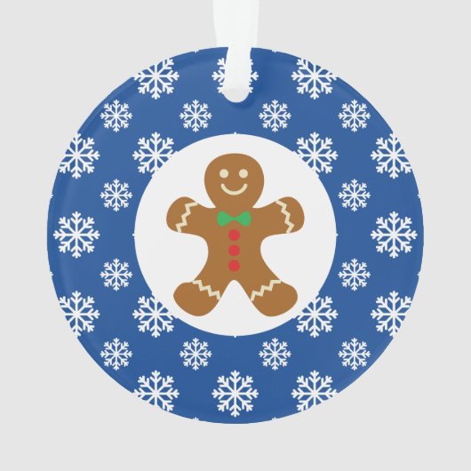 Gingerbrot Man Snowflakes Weihnachtsblau Ornament (Rückseite)